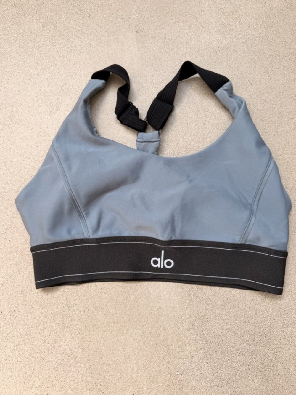 Alo Yoga Light Blue Sports Bra Black Logo Band Size M